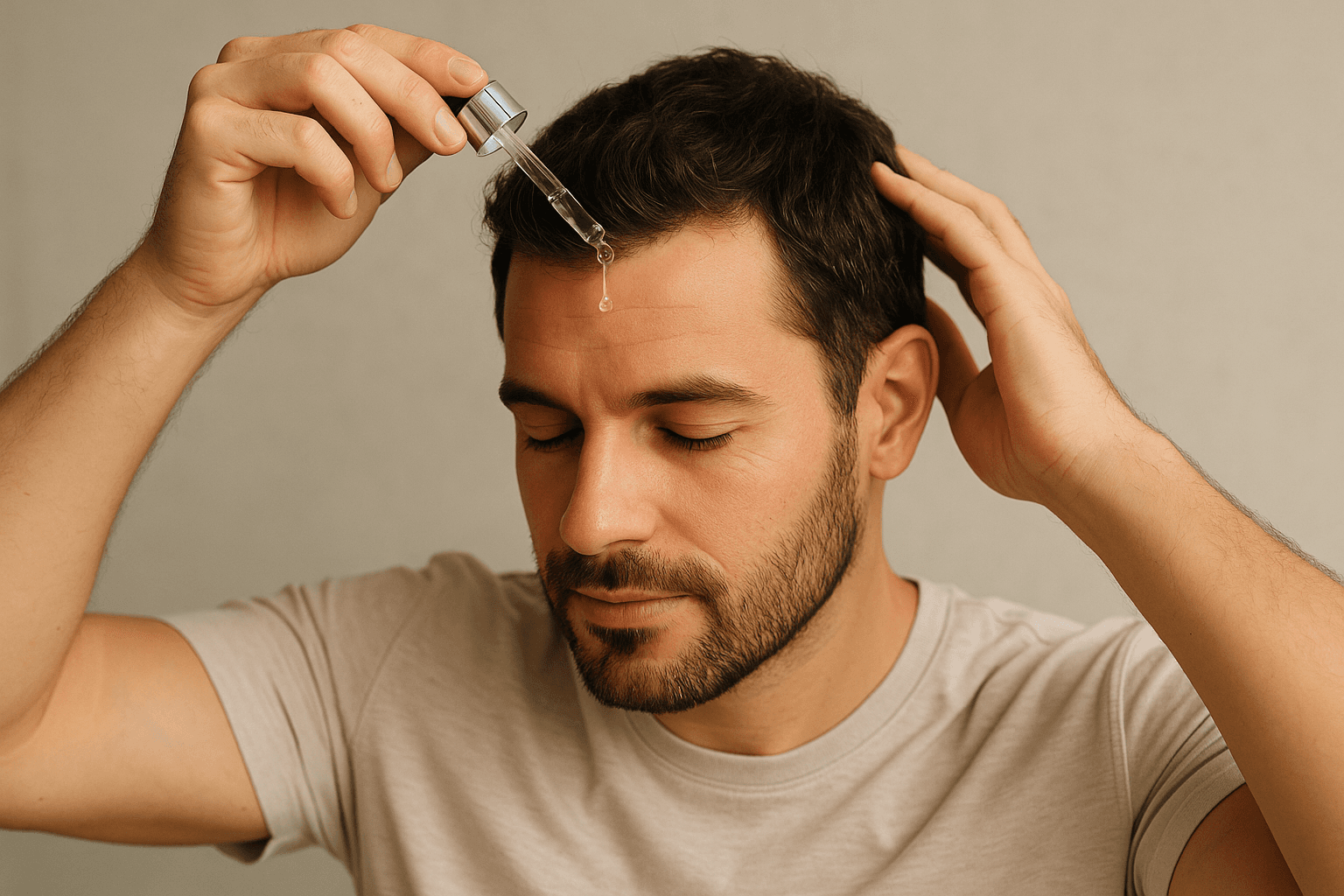 Man applying hair serum