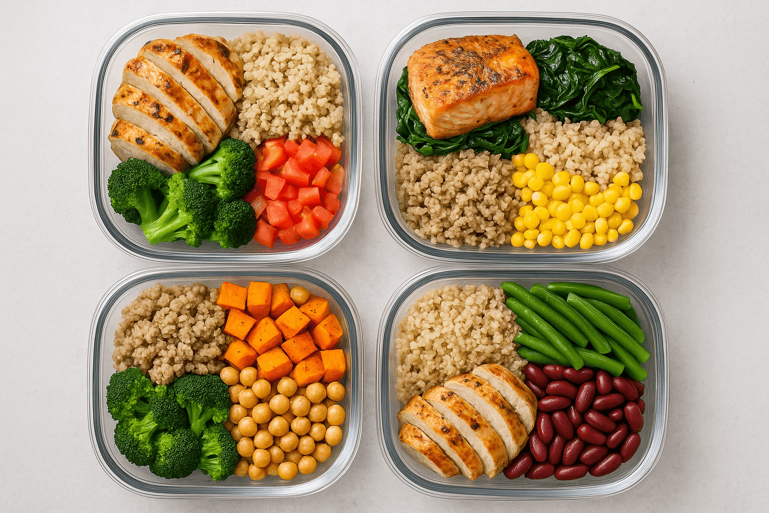 Meal prep bowls with balanced macros