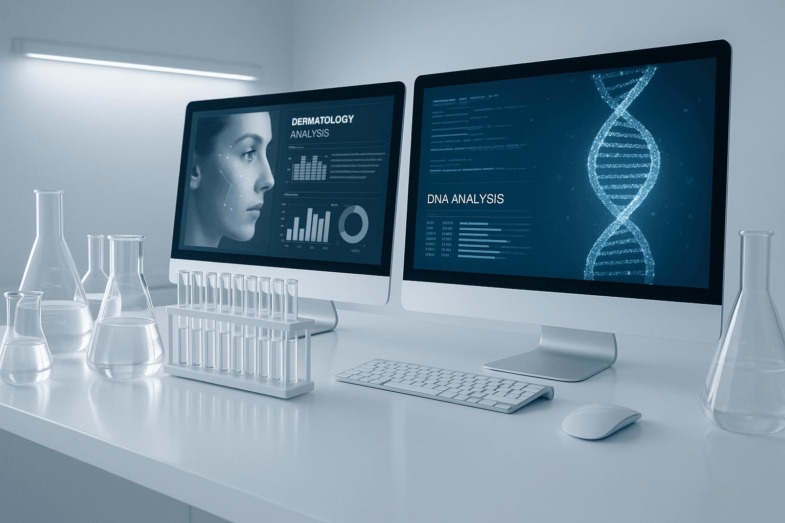 Lab glassware and data studies visuals